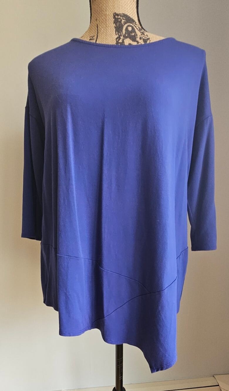 Eileen Fisher Asymmetrical-Hem Tunic Blouse Stretch Jersey 92% Viscose Sz XS
